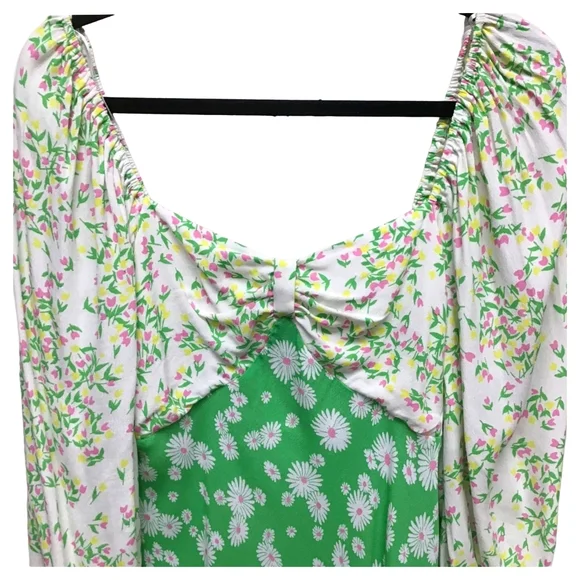 RIXO Target Green Daisy Puff Sleeve Boho Hippie Dress - 20/22 - Picture 4 of 8